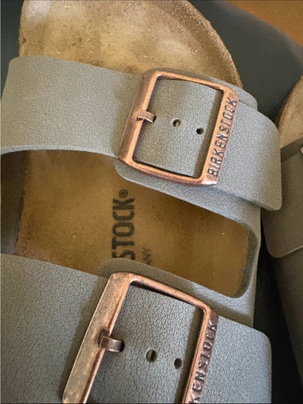 Birkenstock Women’s Arizona Two-Strap Sandal — Khaki/army greewith Copper Buckle